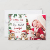 かわいいリスのクリスマス1°誕生日サンキューカード サンキューカード (正面)