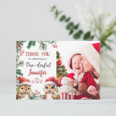 かわいいリスのクリスマス1°誕生日サンキューカード サンキューカード (スタンド正面)