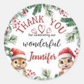 かわいいリスのクリスマス2回目の誕生日ありがとう ラウンドシール (正面)