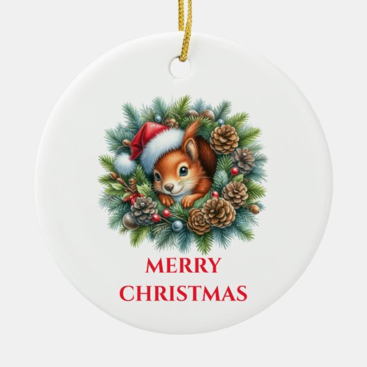 かわいいリスのクリスマス セラミックオーナメント (正面)