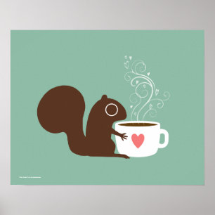 かわいいリスのコーヒー好き  動物お洒落アート ポスター
