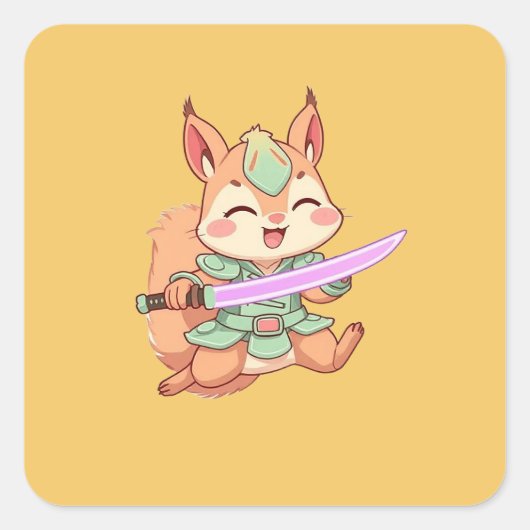 かわいいリスの侍 スクエアシール (正面)