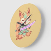 かわいいリスの侍 ラージ壁時計 (傾斜)