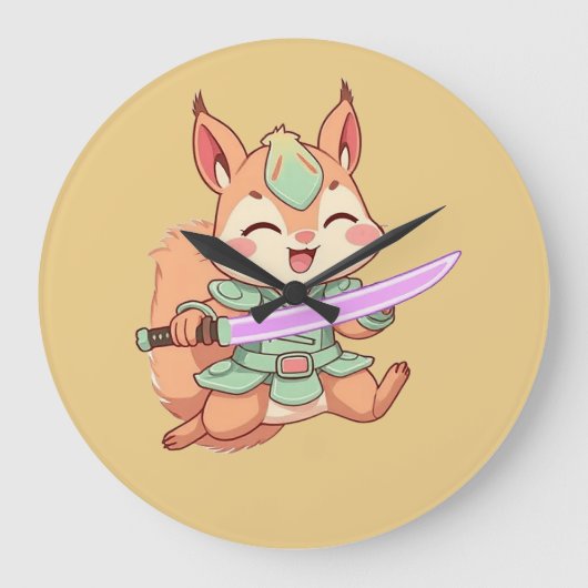 かわいいリスの侍 ラージ壁時計 (正面)