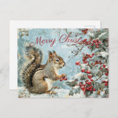 かわいいリスの冬のクリスマス シーズンポストカード (正面/裏面)