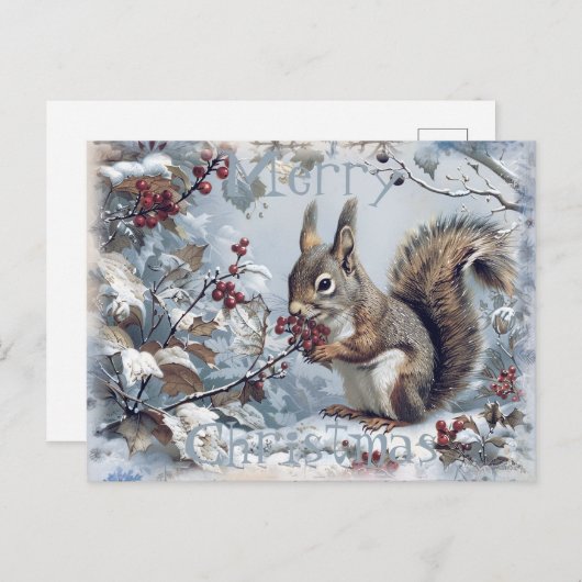 かわいいリスの冬のクリスマス シーズンポストカード (正面/裏面)