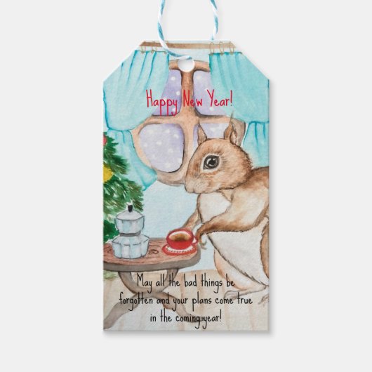 かわいいリスの居心地の良いスケッチ ギフトタグ (正面)