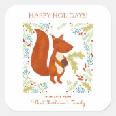 かわいいリスの幸せな休日パーソナライズされた スクエアシール (正面)