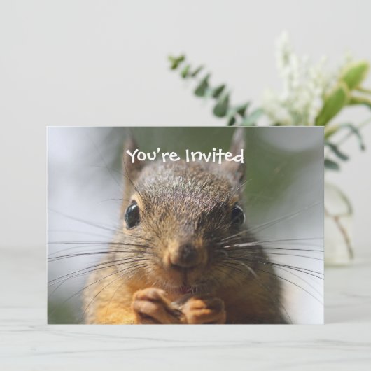 かわいいリスの微笑のマクロ写真 招待状 (スタンド正面)