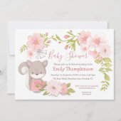 かわいいリスの花葉のフレーム赤ちゃんシャワー 招待状 (正面)