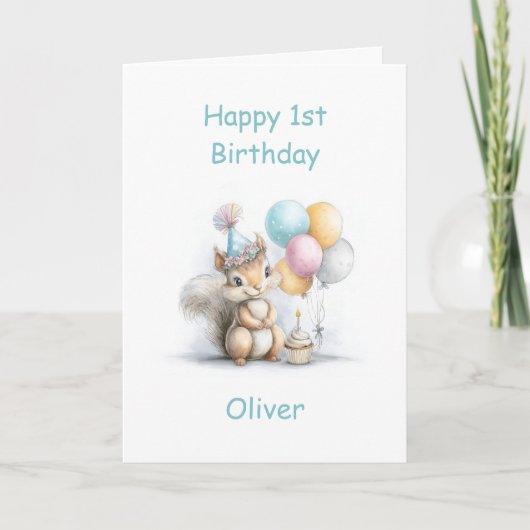かわいいリスの1歳の誕生日 カード (正面)
