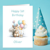 かわいいリスの1歳の誕生日 カード
