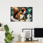 かわいいリスは浮き旅を楽しむ ポスター (ホームオフィス)