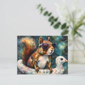 かわいいリスは浮き旅を楽しむ ポストカード (スタンド正面)