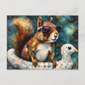 かわいいリスは浮き旅を楽しむ ポストカード (正面)