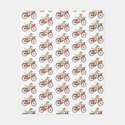 かわいいリス付き犬の乗用自転車パターン(の模様が)ある フリースブランケット (正面)