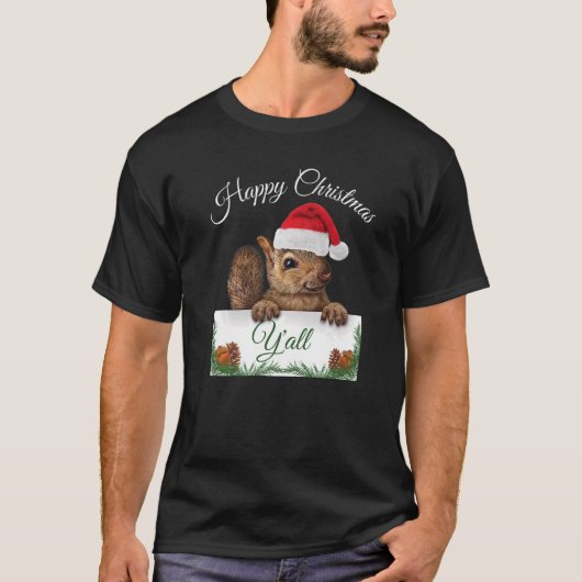 かわいいリス幸せクリスマスサンタハット Tシャツ (正面)