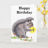 かわいいリス編集可能誕生日カード カード (黄色い花)