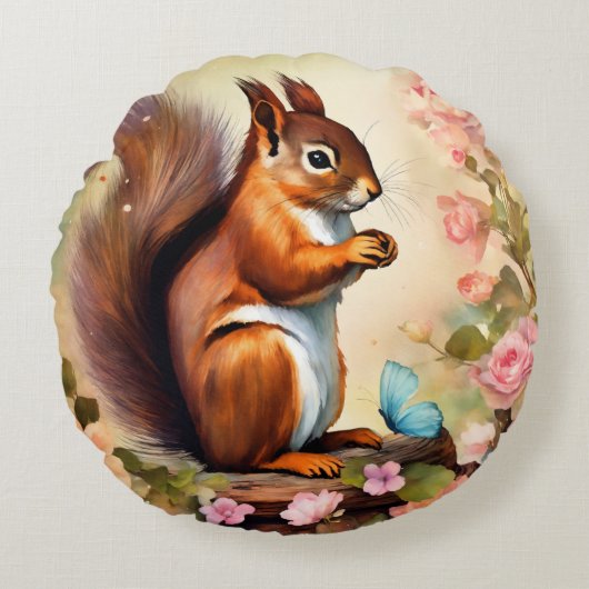 かわいいリス買い物袋 ラウンドクッション (正面)