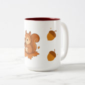 かわいいリス食べルの紅葉付きコーン ツートーンマグカップ (正面右)