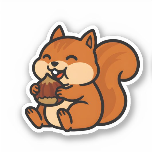 かわいいリス+どんぐりを食べる+かわいい動物 シール (正面)