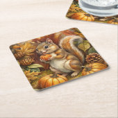 かわいいリス スクエアペーパーコースター (アングル)