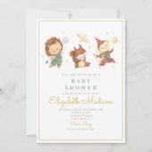 かわいいリス、ライオンとサル赤ちゃんシャワー 招待状 (正面)