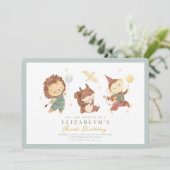 かわいいリス、ライオンとモンキーファースト誕生日 招待状 (スタンド正面)
