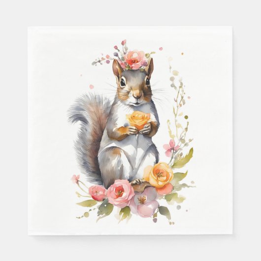 かわいいリス（花） スタンダードランチョンナプキン (正面)