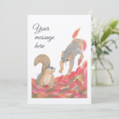 かわいいリス 落ち葉 メッセージ / ありがとう カード (スタンド正面)