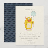 かわいいリトルアクアイエローハッピー モンスター ベイビー シャワー サンキューカード (正面/裏面)