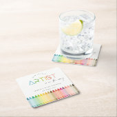 かわいいリトルアーティストクレヨンおもしろいレインボーベビーシャワー スクエアペーパーコースター (インサイチュ)