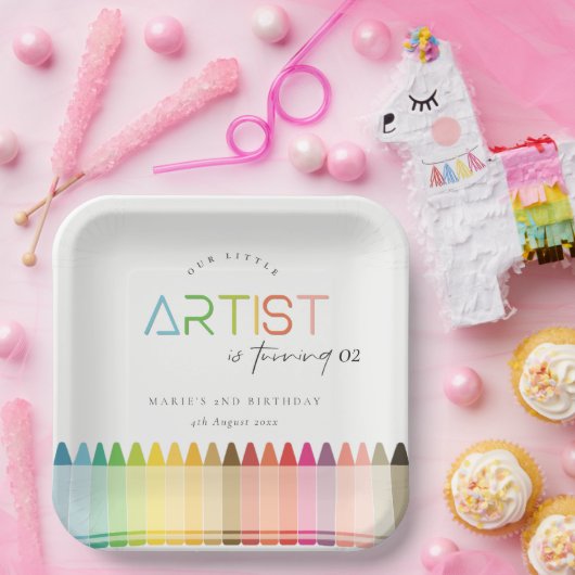 かわいいリトルアーティストクレヨンレインボーエイジ誕生日 ペーパープレート (パーティー)