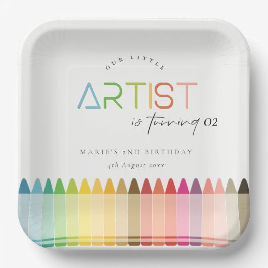 かわいいリトルアーティストクレヨンレインボーエイジ誕生日 ペーパープレート (正面)