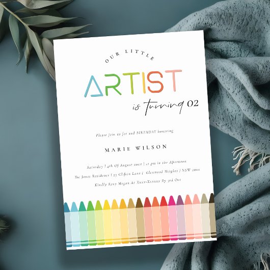 かわいいリトルアーティストクレヨンレインボーエイジ誕生日 招待状