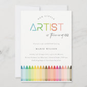 かわいいリトルアーティストクレヨンレインボーエイジ誕生日 招待状 (正面)