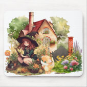 かわいいリトルウィッチとキツネマウスパッド マウスパッド (正面)