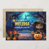 かわいいリトルウィッチスポオクタキュラ誕生日招待 招待状 (正面/裏面)