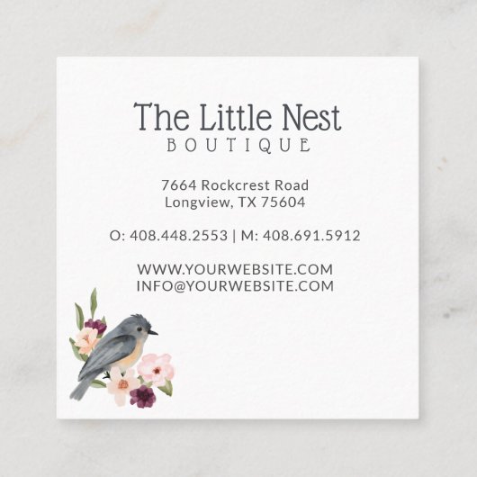 かわいいリトルウォーターベビーバード&ネスト スクエア名刺 (裏面)