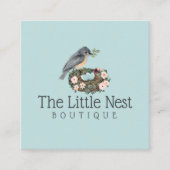 かわいいリトルウォーターベビーバード&ネスト スクエア名刺 (正面)