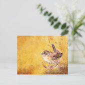 かわいいリトルウォーター色の家ウォーレンバード自然アート ポストカード (スタンド正面)