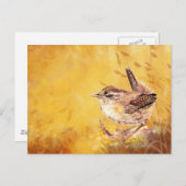 かわいいリトルウォーター色の家ウォーレンバード自然アート ポストカード (正面/裏面)