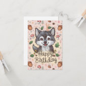 かわいいリトルウルフデジタル誕生日 カード (正面/裏面インサイチュ)