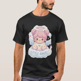 かわいいリトルエンジェルちびキャラ美学ブラックTシャツ Tシャツ
