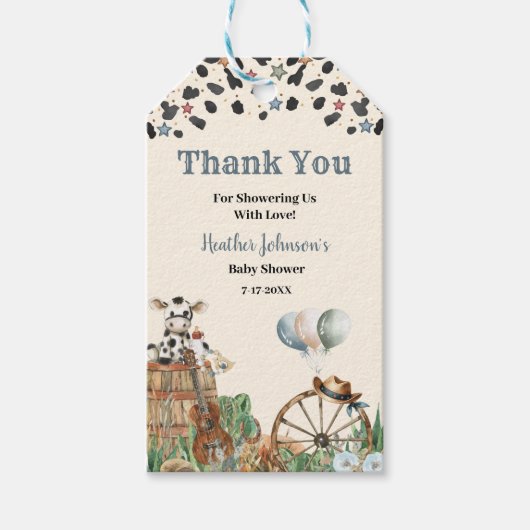 かわいいリトルカウボーイ ウェスタン水彩 ベビーシャワー ギフトタグ (正面)