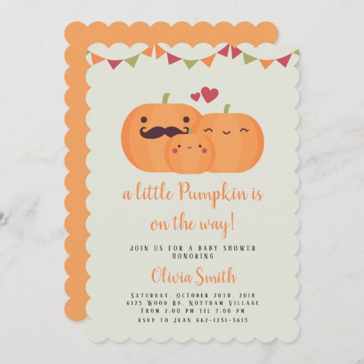 かわいいリトルカボチャベビーシャワーパーティの招待状 招待状 (正面/裏面)