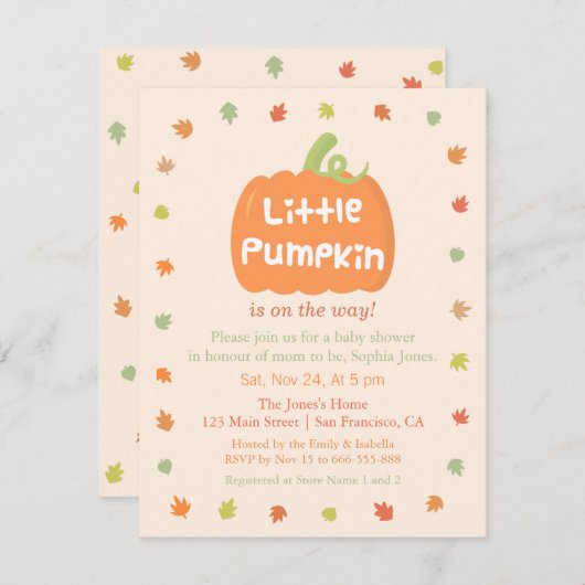 かわいいリトルカボチャベビーシャワー招待状 招待状 (正面/裏面)