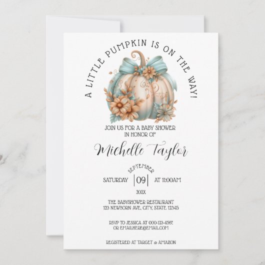 かわいいリトルカボチャ弓秋フローラベビーシャワー 招待状 (正面)