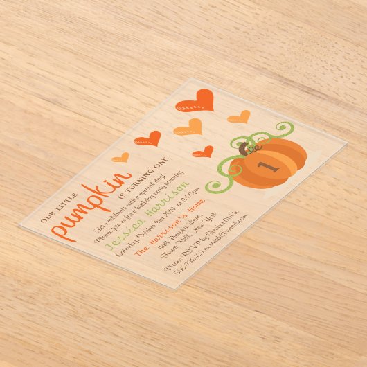 かわいいリトルカボチャ1歳の誕生日 アクリル招待状 (レイダウン)