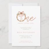 かわいいリトルガール ボウ＆フープ 1歳の誕生日 招待状 (正面)